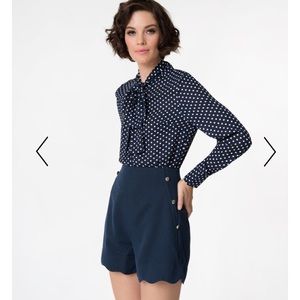 Polka Dot Long Sleeve Button Up Chiffon Blouse